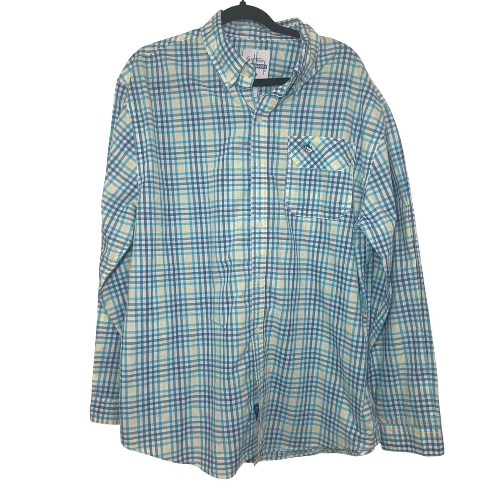 Guy Harvey Plaid Button Down Long Sleeve Shirt Pocket Casual Mens Size 2XL